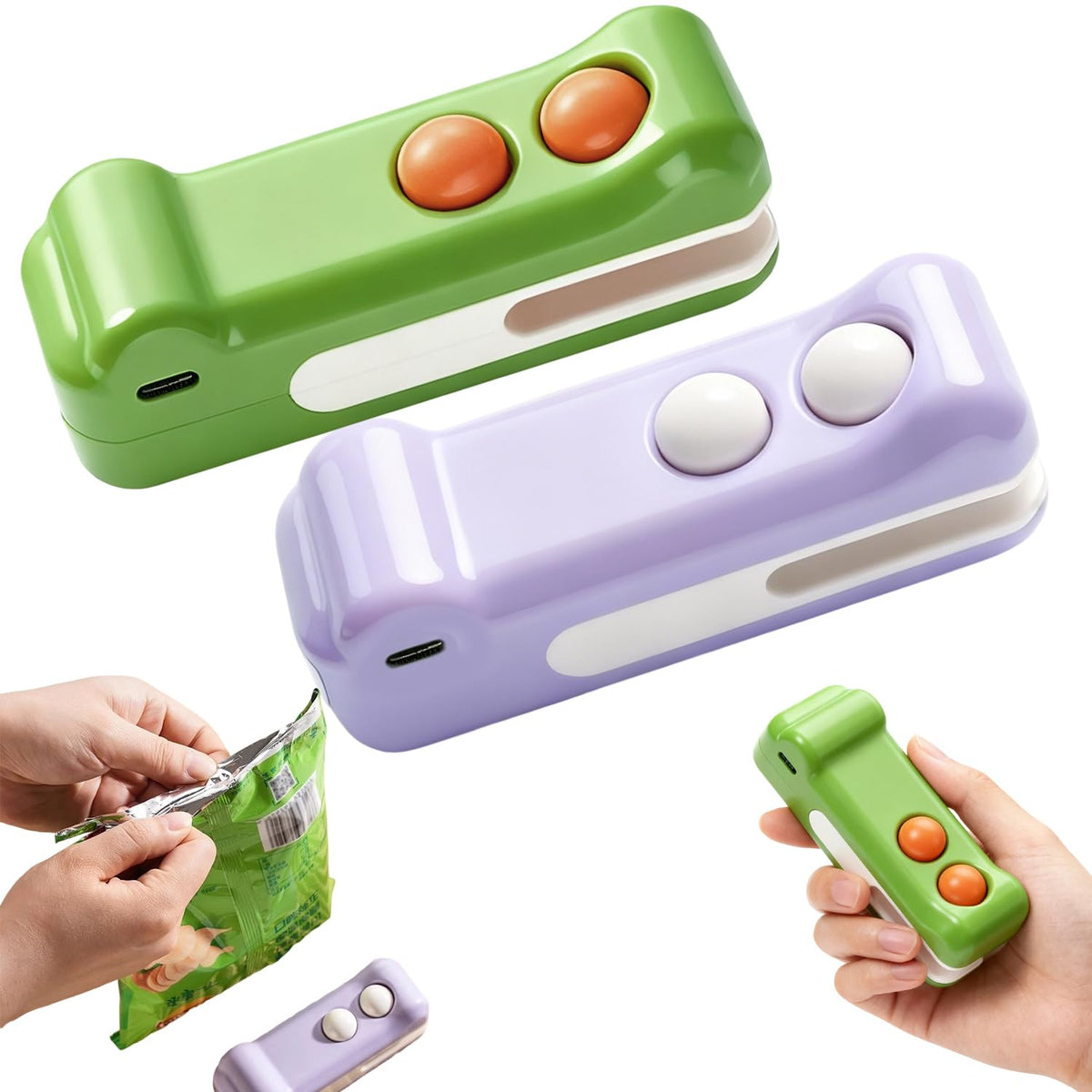 Generic 2 in 1 mini bag sealer crocodile front view seals snacks quickly