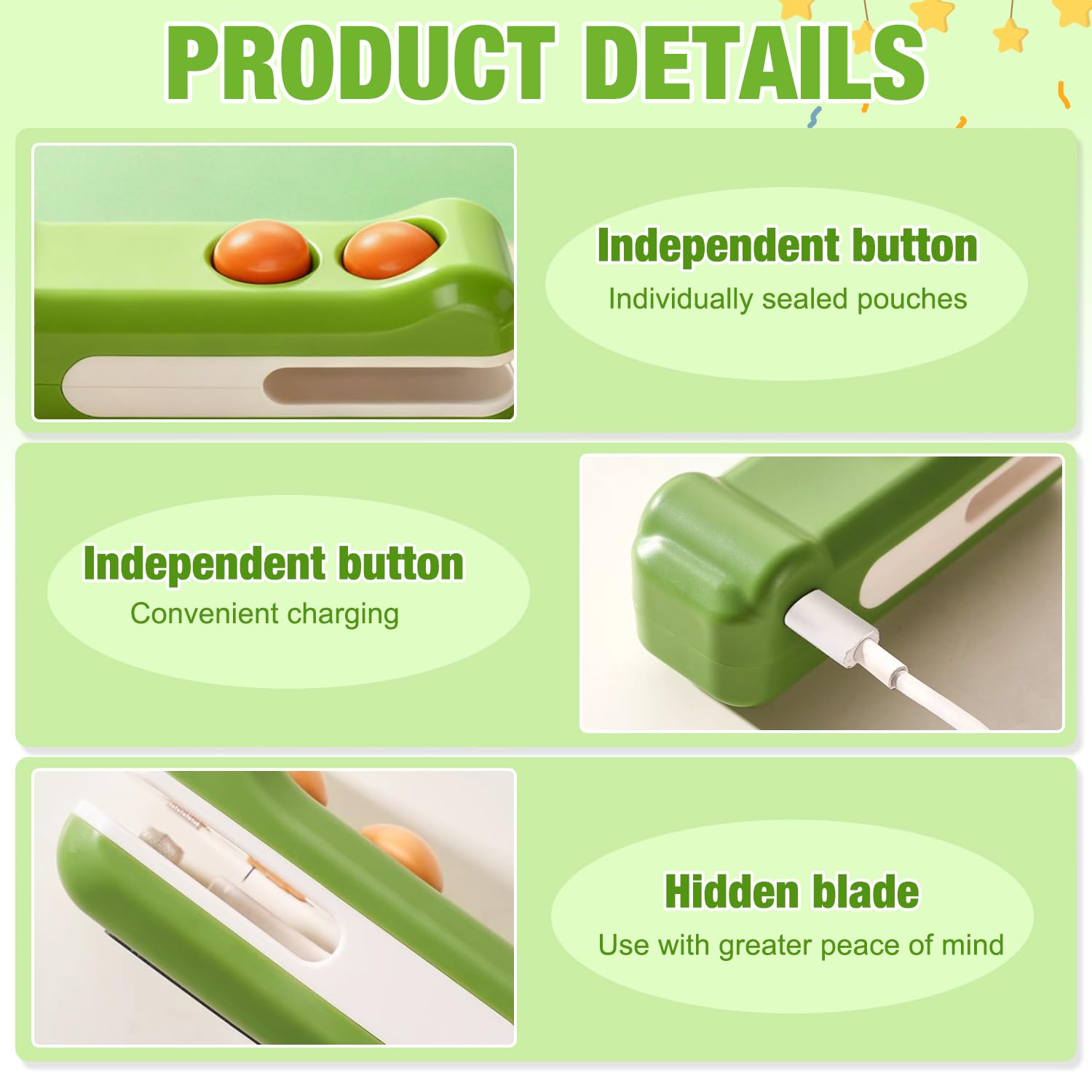 Generic 2-in-1 mini bag sealer USB rechargeable for cordless use.