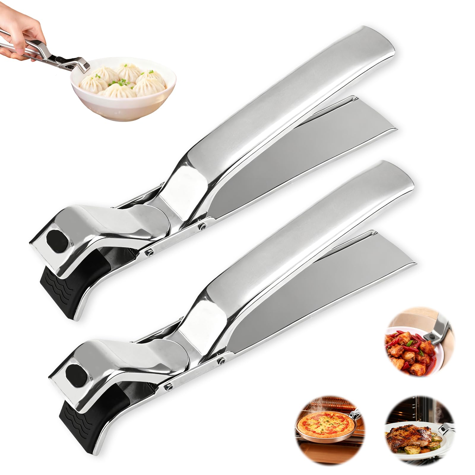 Generic 2Pcs stainless steel hot plate gripper clip securely holds hot bowls.
