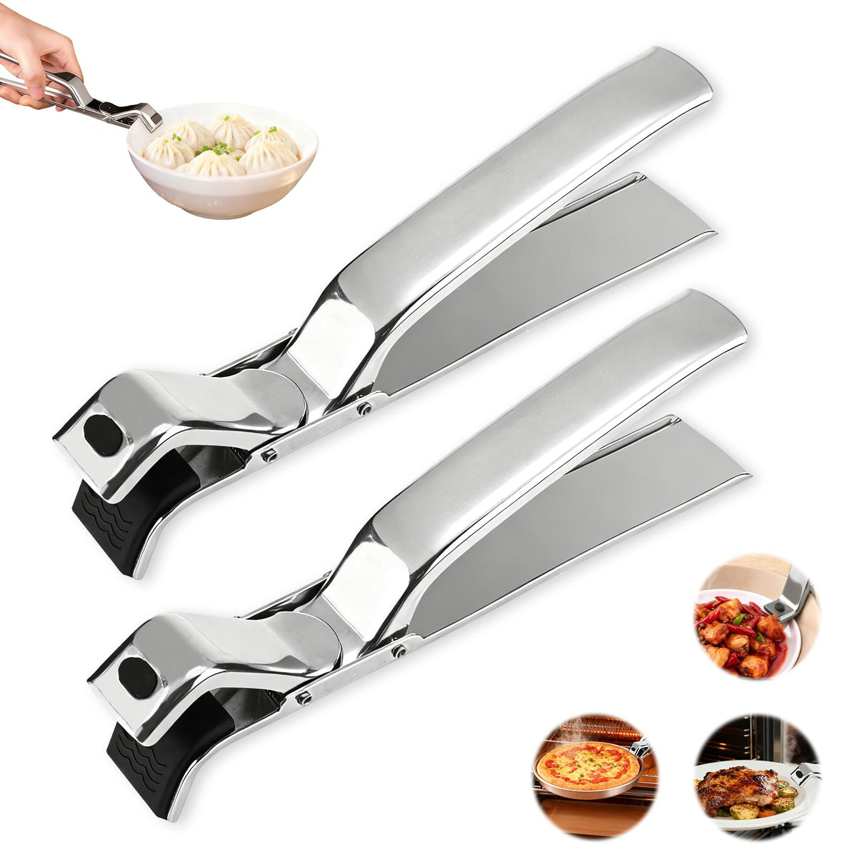Generic 2Pcs stainless steel hot plate gripper clip securely holds hot bowls.