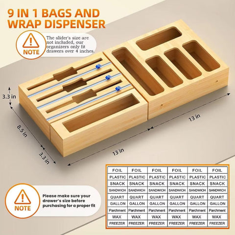 Generic bamboo foil wrap organizer showing natural finish and keeps wraps tidy
