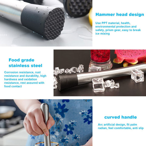 Generic bar tool image for cocktails shows muddler and spoon in one set.