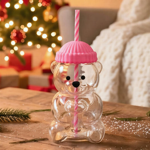 Generic Bear Straw Cup closeup showing cute bear design.
