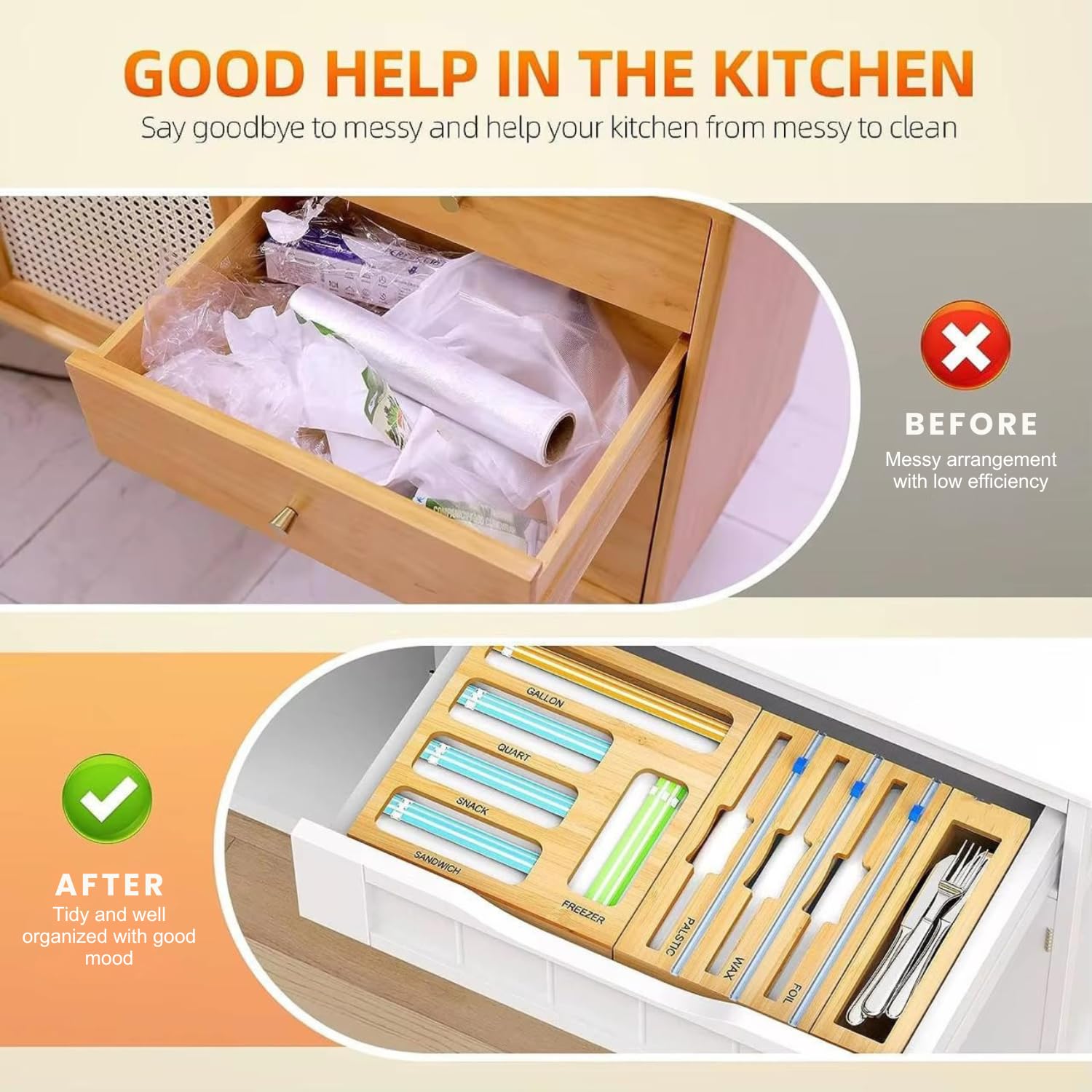Generic organizer highlighting the built-in cutter for easy wrapping