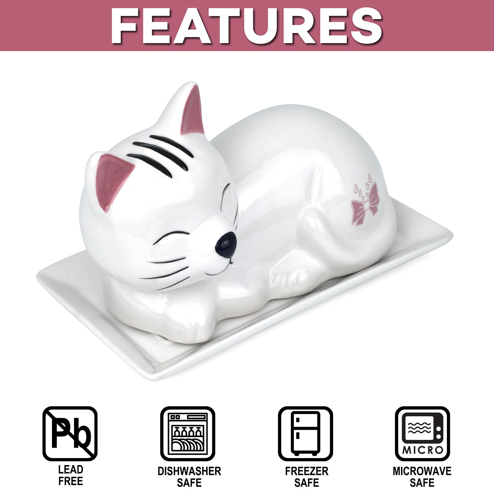 Generic Cat Butter Dish is dishwasher-safe for easy cleaning.