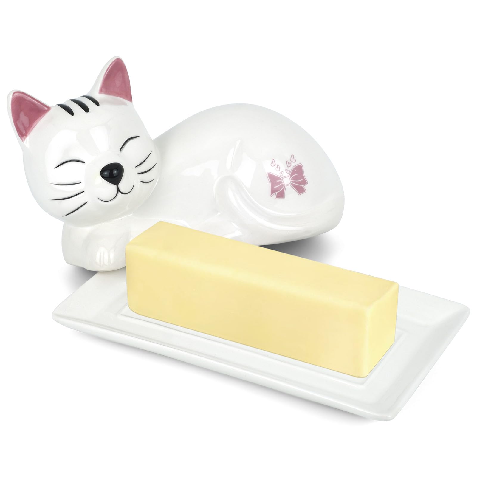 Generic Cat Butter Dish top view highlights the ceramic cat design.