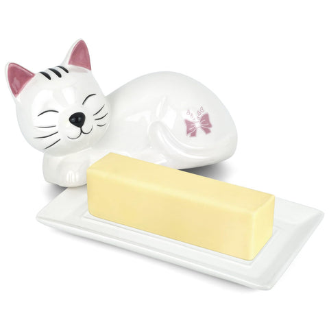 Generic Cat Butter Dish top view highlights the ceramic cat design.