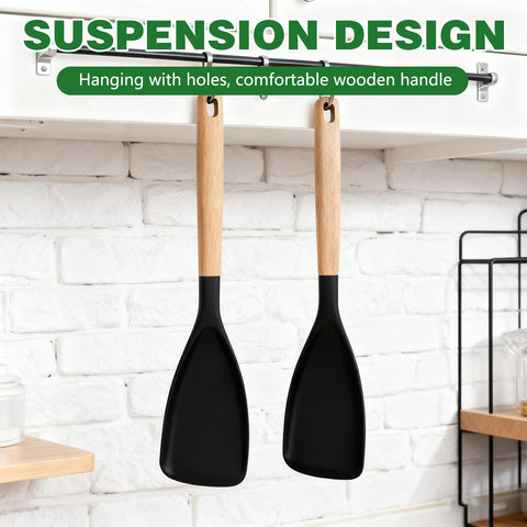 Generic Cedar and Ash Spoonula scraping pan edges for efficient cooking cleanup