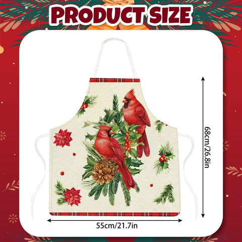 Generic cardinal apron with merry Christmas text enhances festive mood during cooking.