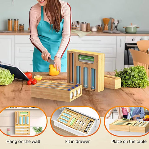 Generic durable bamboo design adds warm style to kitchen storage