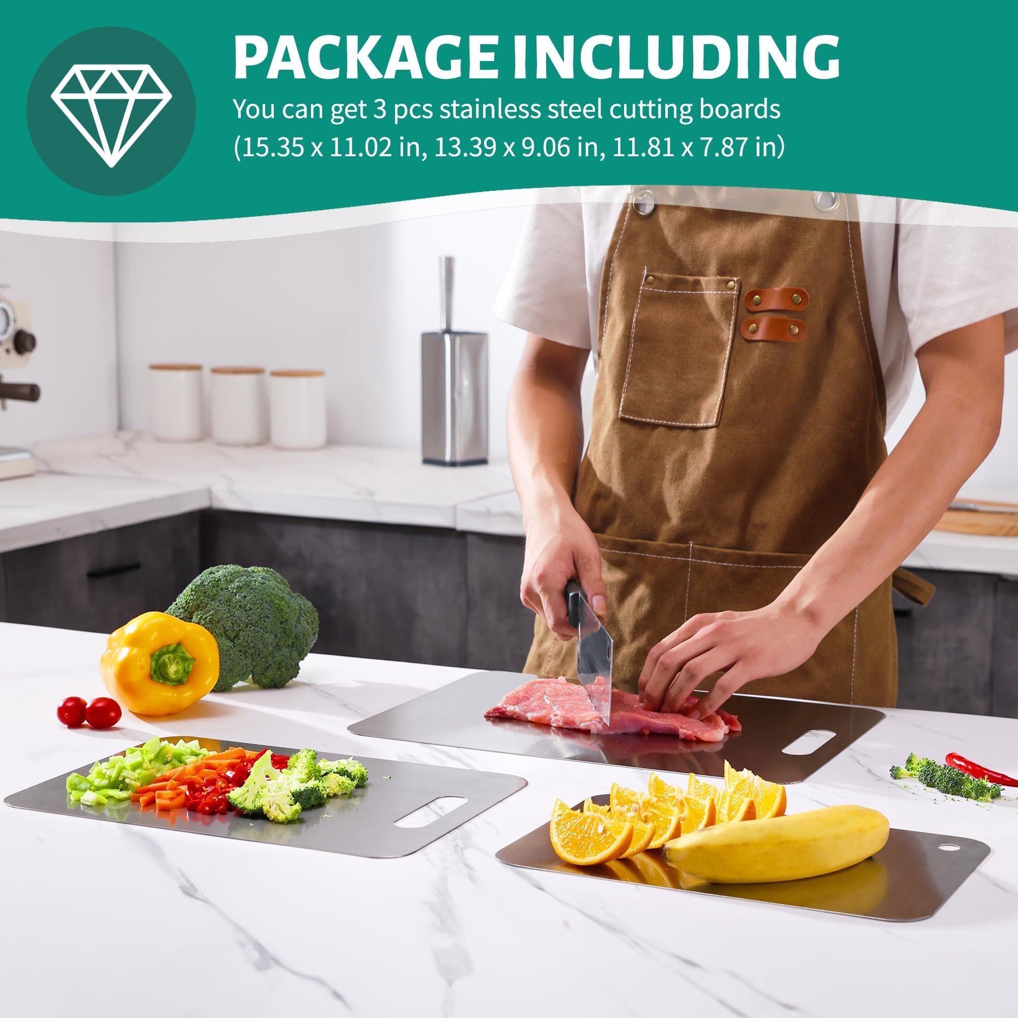 Generic cutting board easy-grip-handles provide secure handling and easy storage.
