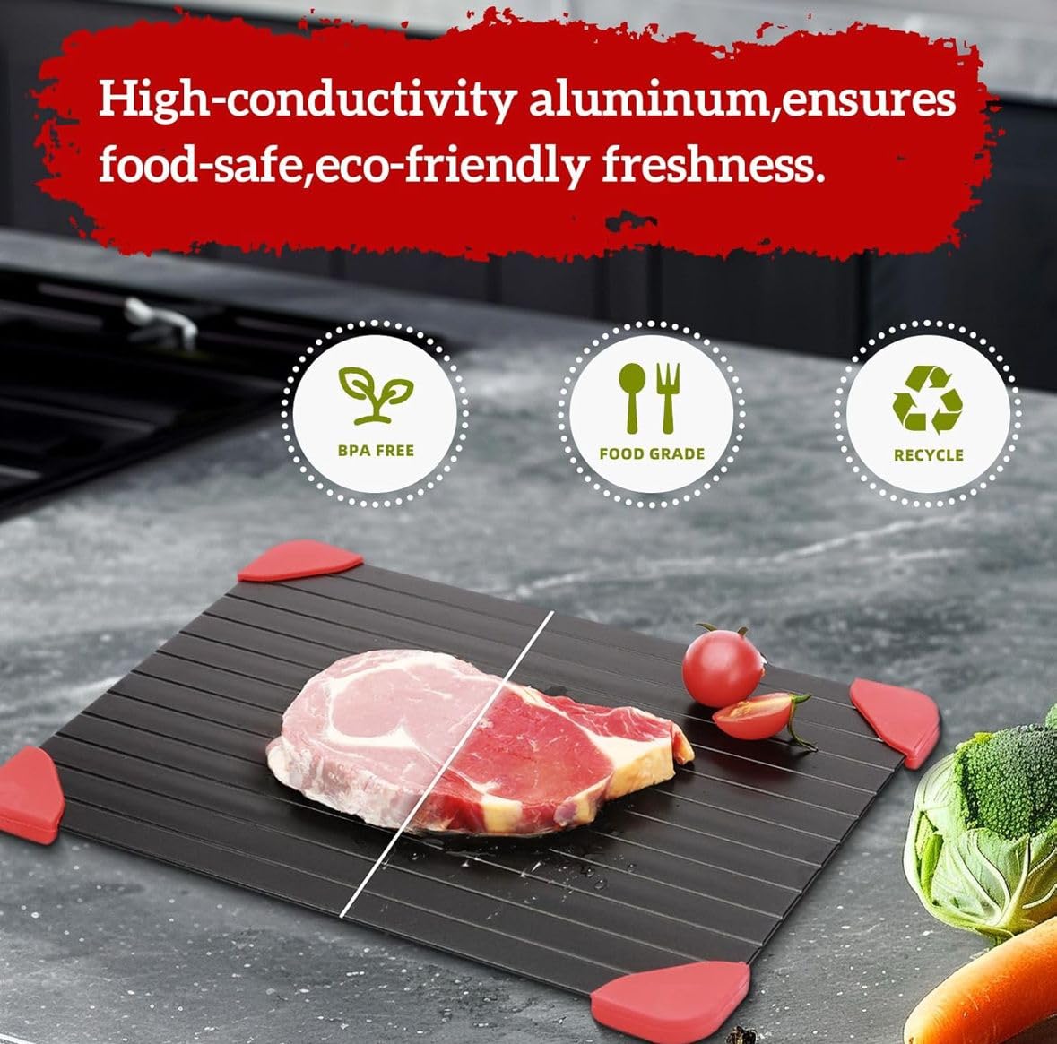 Generic Defrosting Tray in use shows easy cleaning and reusable design.