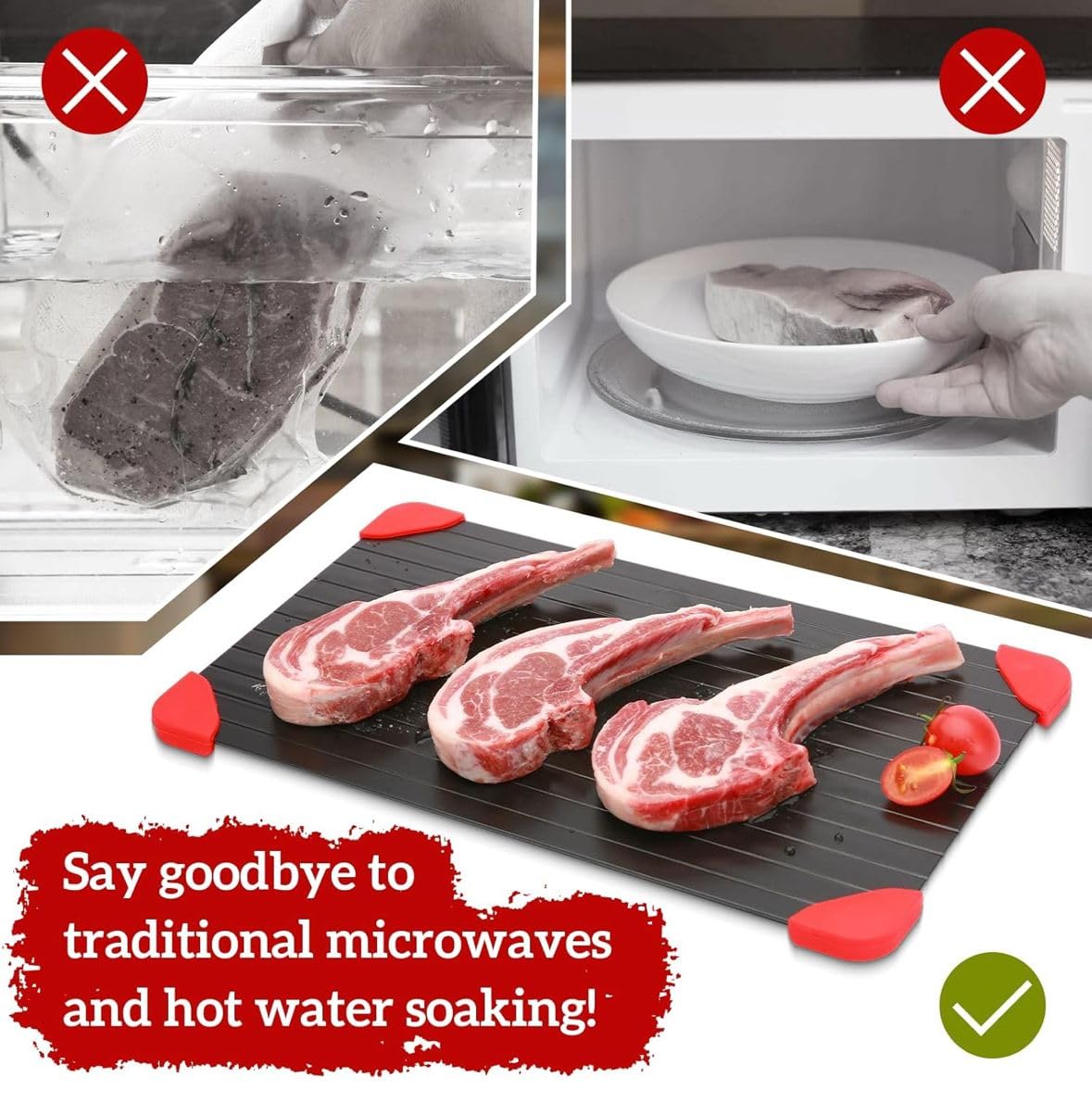 Generic Defrosting Tray rectangular black aluminum profile conveys durable performance.