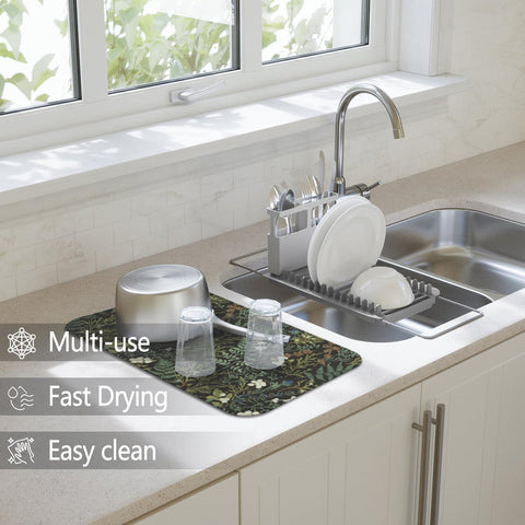 Generic dish drying mat 18x24 sits near the sink to dry dishes