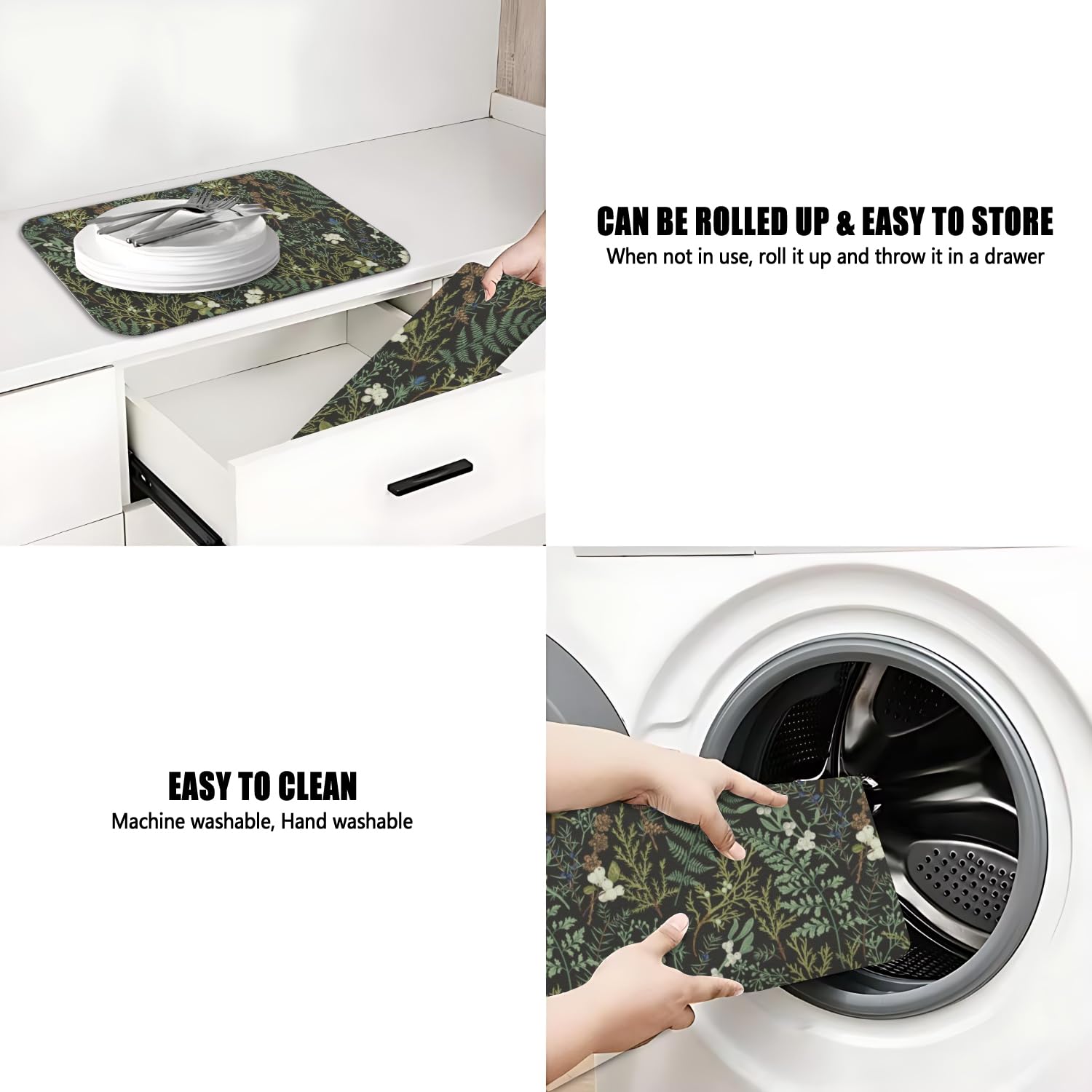 Generic dish drying mat non-slip rubber backing keeps counters steady