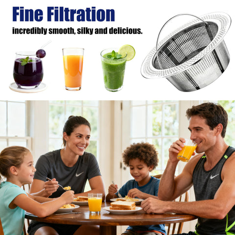 Generic dishwasher-safe filter makes post-juicing cleanup easy.