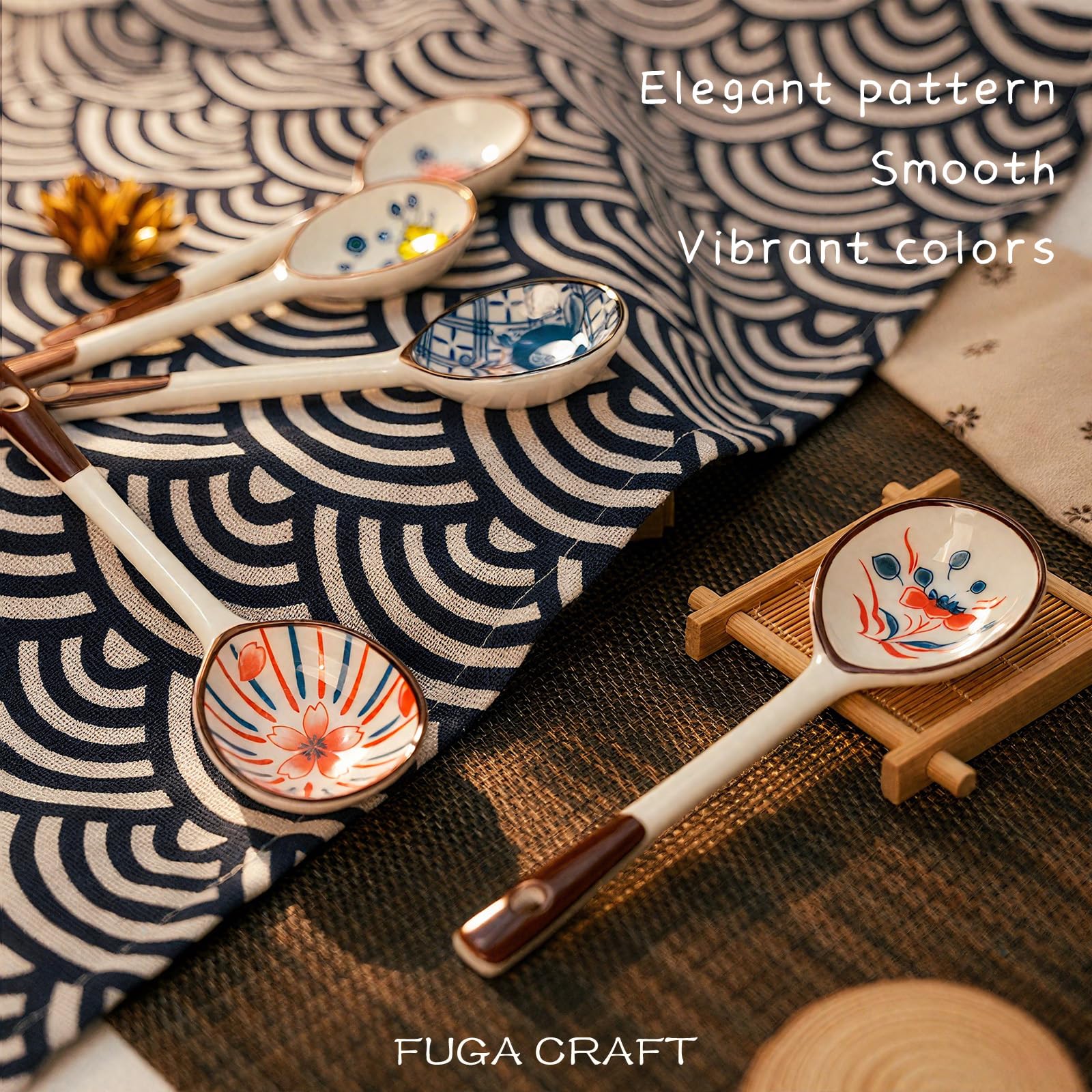 Generic durable ceramic long-handled spoon designed for everyday family meals