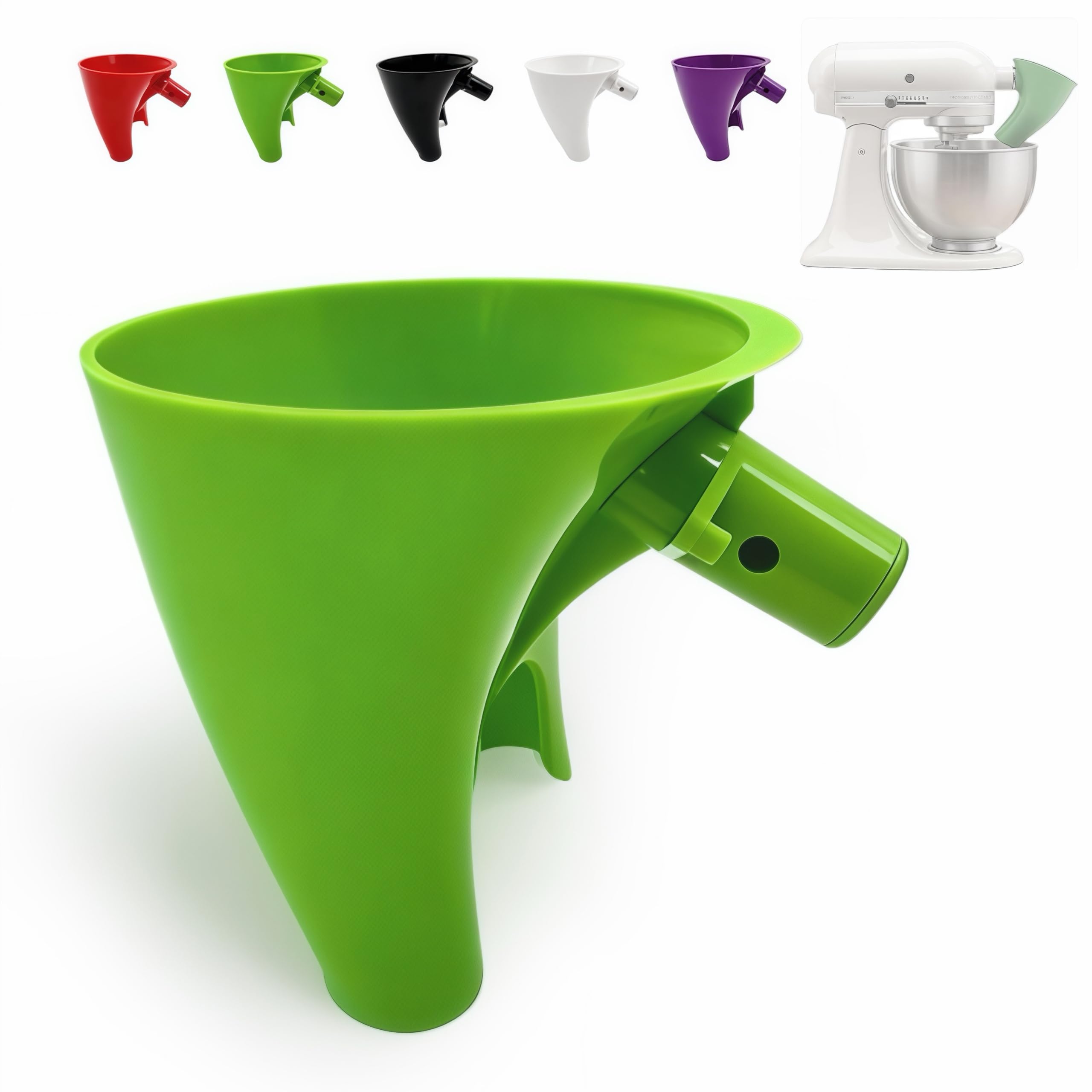 Generic flour funnel for KitchenAid 5 Qt Tilt-Head pours precisely with minimal spills.