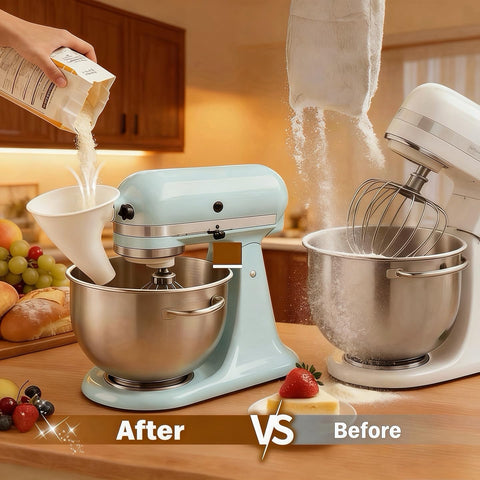 KSM150-compatible funnel designed to prevent mess during mixing.