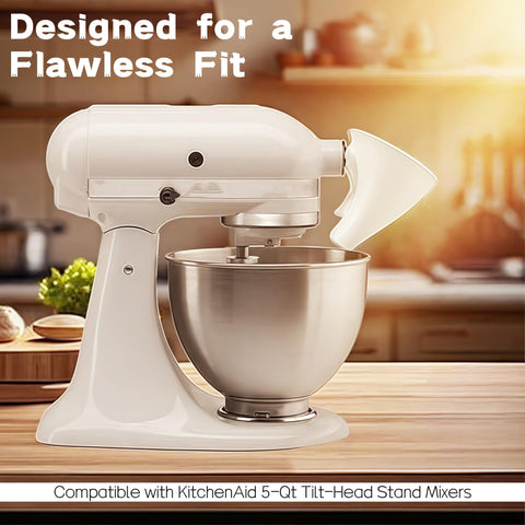 Generic Flour Funnel base fits KitchenAid bowl for stable, mess-free operation.