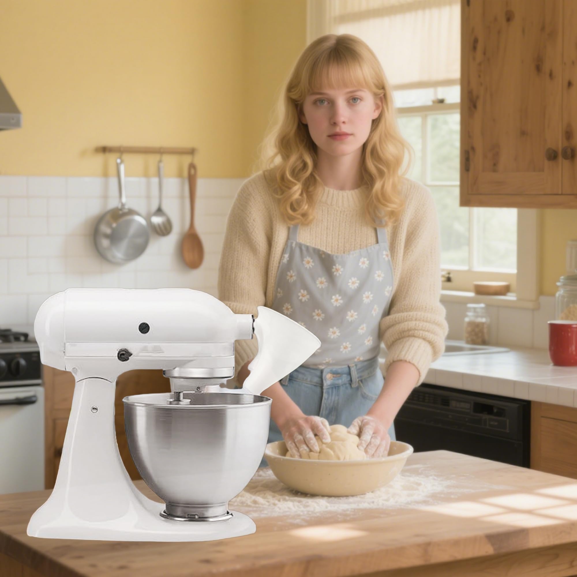 Generic Flour Funnel easy installation that clips in seconds on KitchenAid mixer.