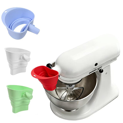 Generic flour funnel with KitchenAid mount enabling mess-free pouring.