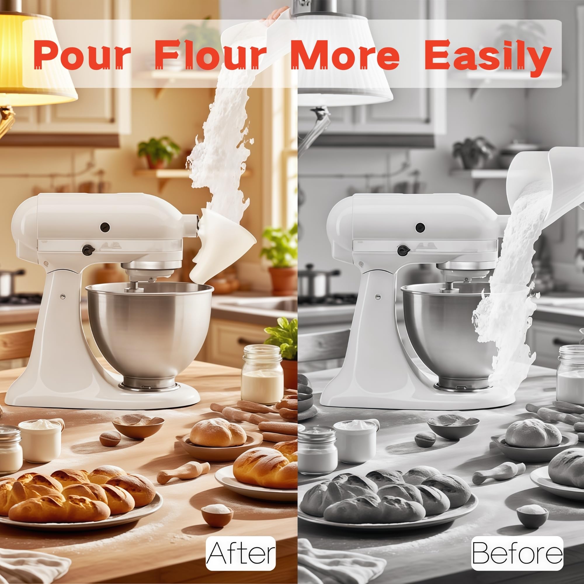Generic Flour Funnel no-mess chute reduces flour splatter during add-ins.