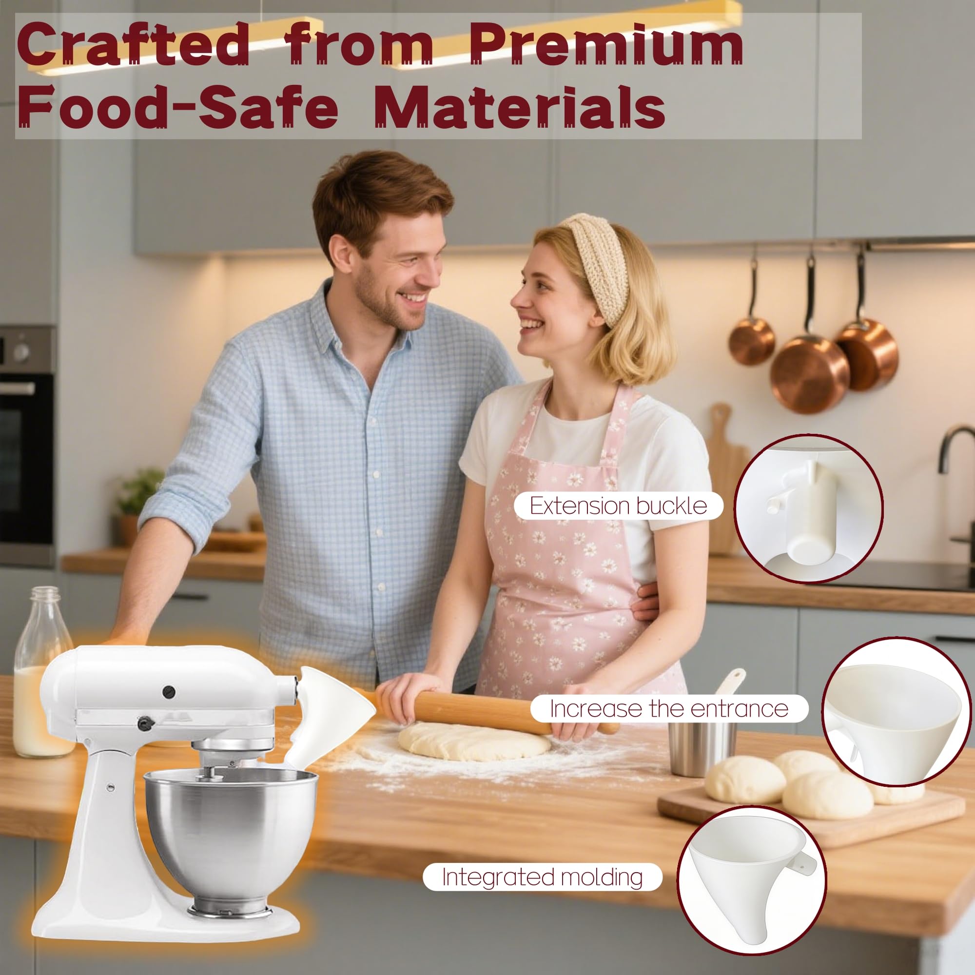 Generic Flour Funnel secure clip keeps it stable during mixing.