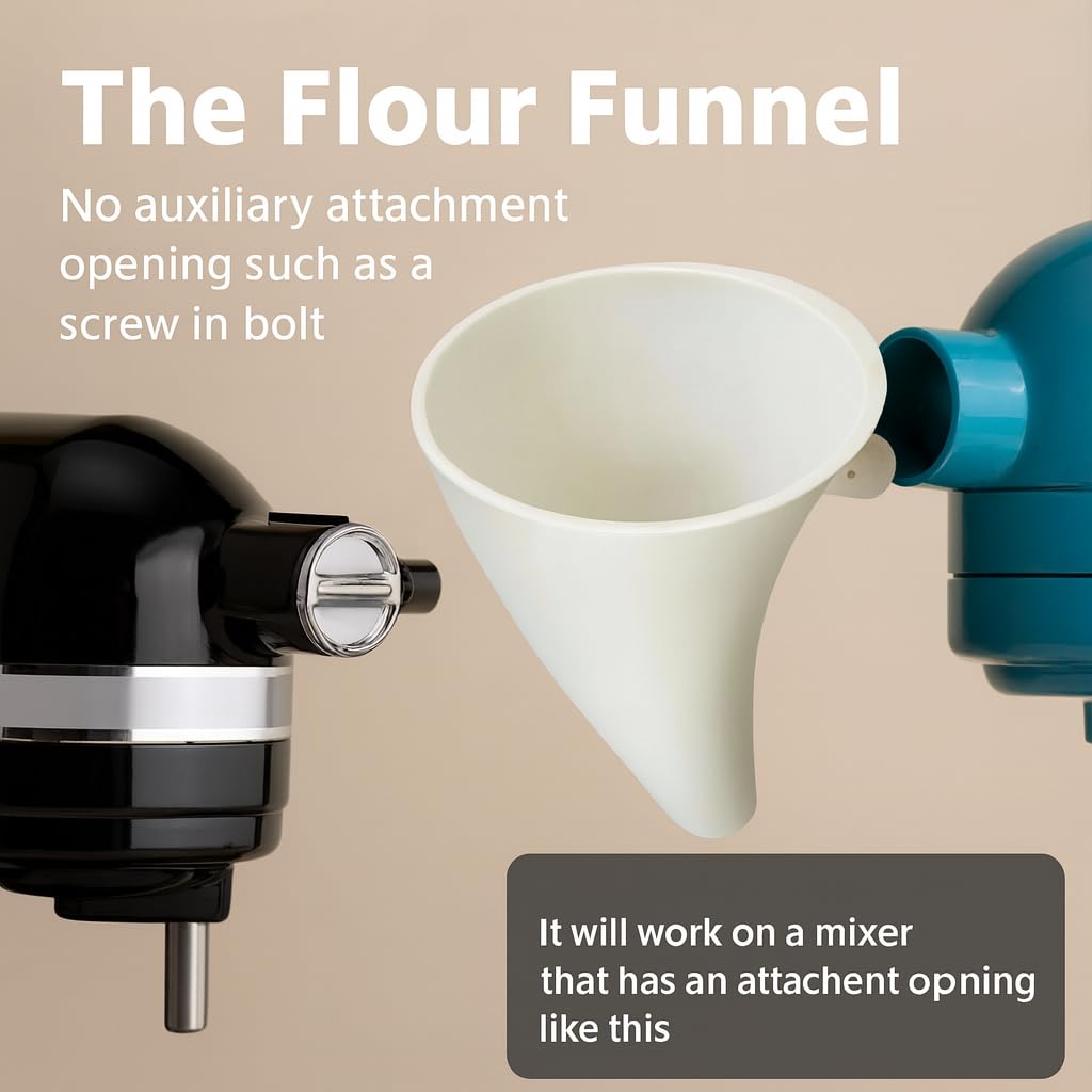 Generic flour funnel prevents spills during dry and wet ingredient transfer.