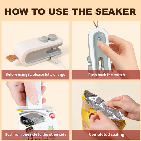 Generic food freshness bag sealer enables quick reseal after opening.