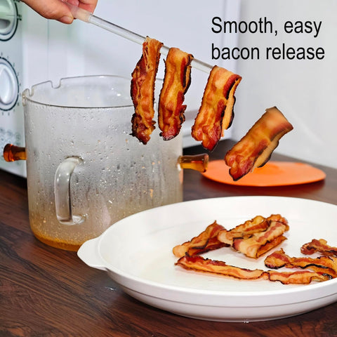Generic Glass Bacon Cooker with built-in spout for easy grease pour.
