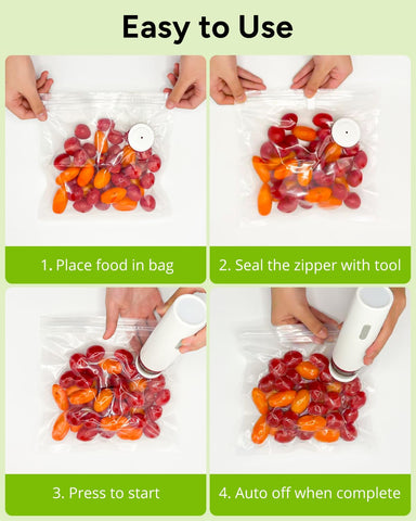 Generic Handheld Vacuum Sealer bags are leak-proof and dishwasher-safe for easy reuse.
