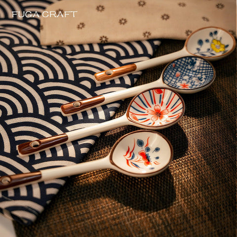 Generic heat-resistant ceramic spoon with smooth glaze for hot soups