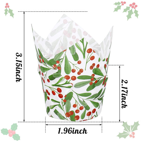 Generic holly leaves and red berries design adds seasonal charm to muffins and cupcakes.