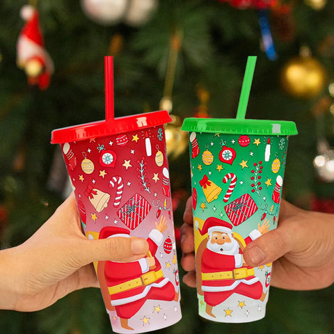 Generic cups reveal color changes when filled with cold beverages.