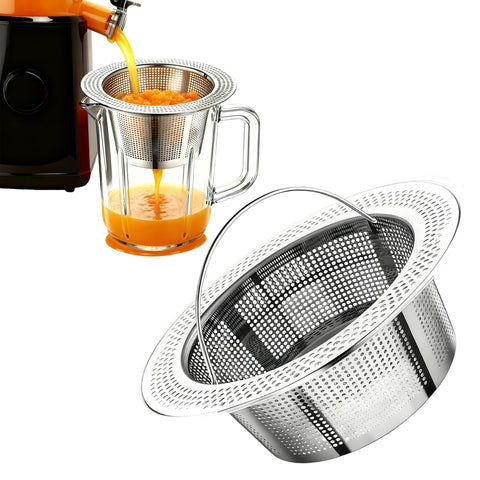 Generic juice strainer for Nama J2 with wide rim for hands-free juicing.