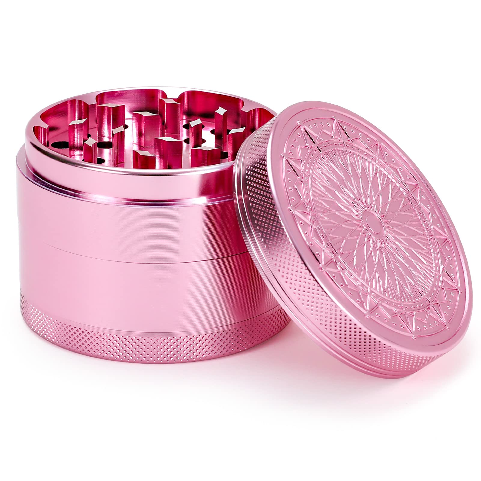 Generic Large Kitchen Grinder 2.5 inch pink, top view for compact spice grinding