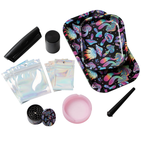 Little Hippie trays feature trippy mushroom print for unique table decor