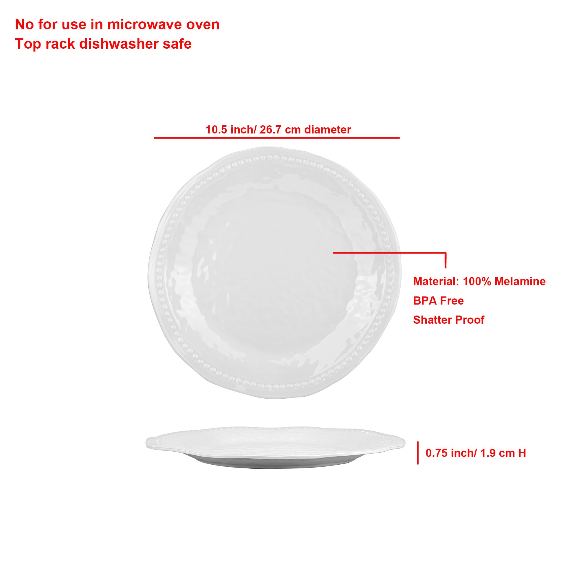 Generic melamine plate with hammered lines adds subtle table texture.