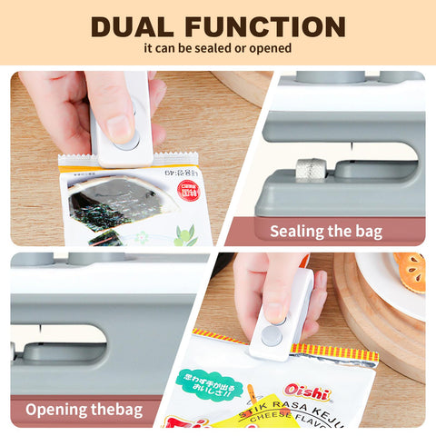 Generic Mini Sealer magnet on fridge for easy storage.