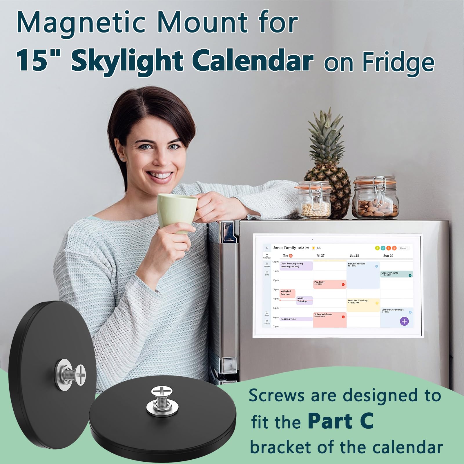Close-up of neodymium magnets providing a strong hold for the calendar.