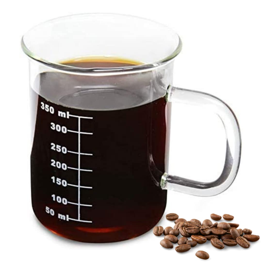 Generic Novelty Science Mug shows beaker markings for precise ml measurements while sipping coffee.