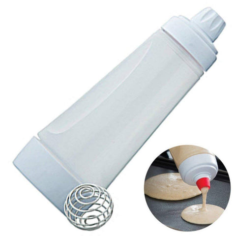 Generic pancake batter dispenser with detachable bottom for quick refills and mess-free pouring