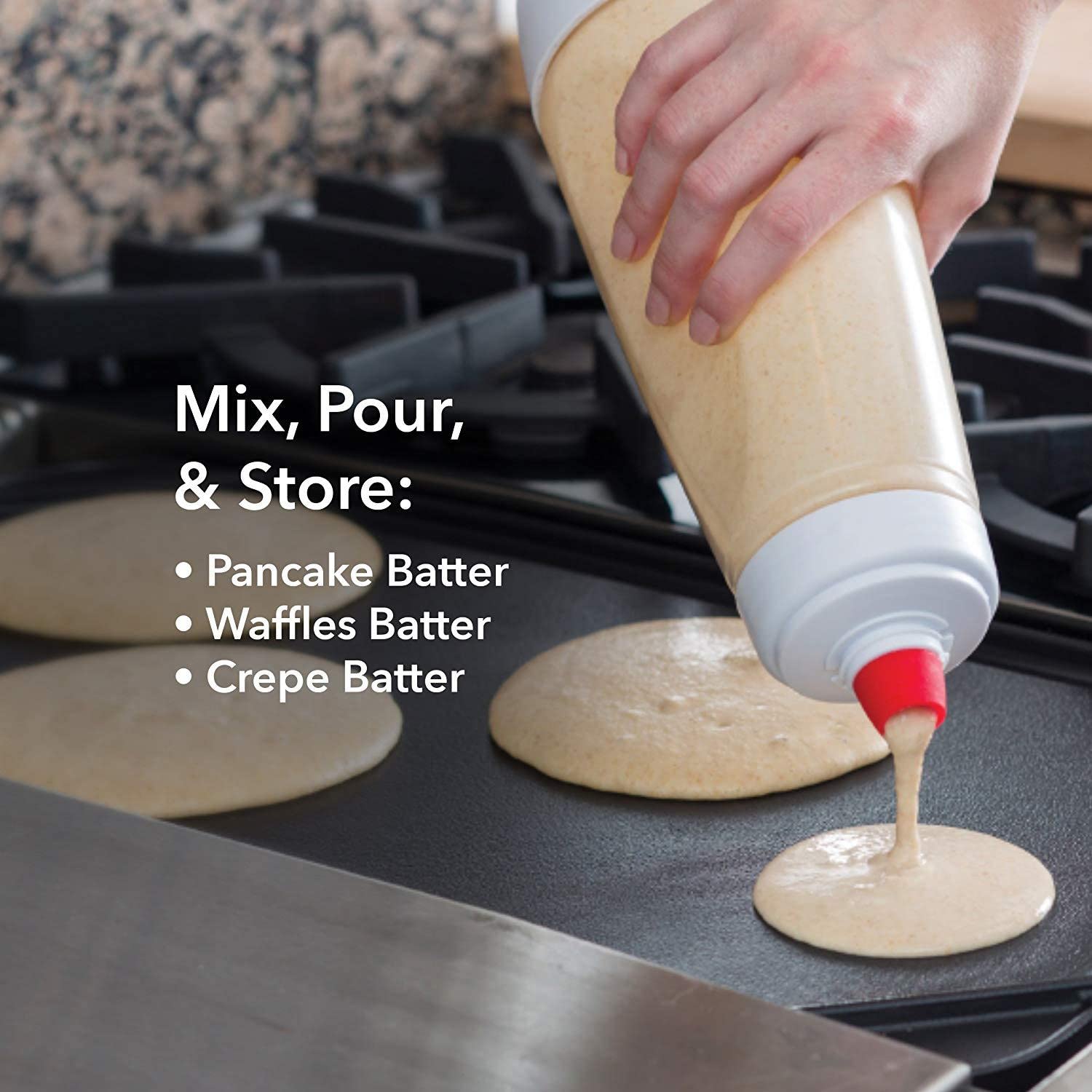 Generic pancake batter dispenser is dishwasher-safe for simple cleanup