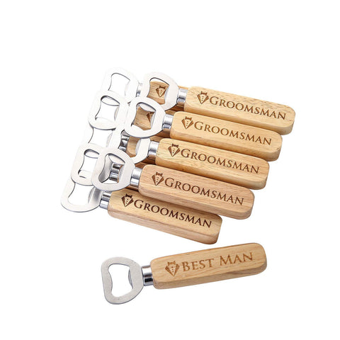 Generic Pongs wooden bottle opener with Best Man engraving, a stylish wedding keepsake
