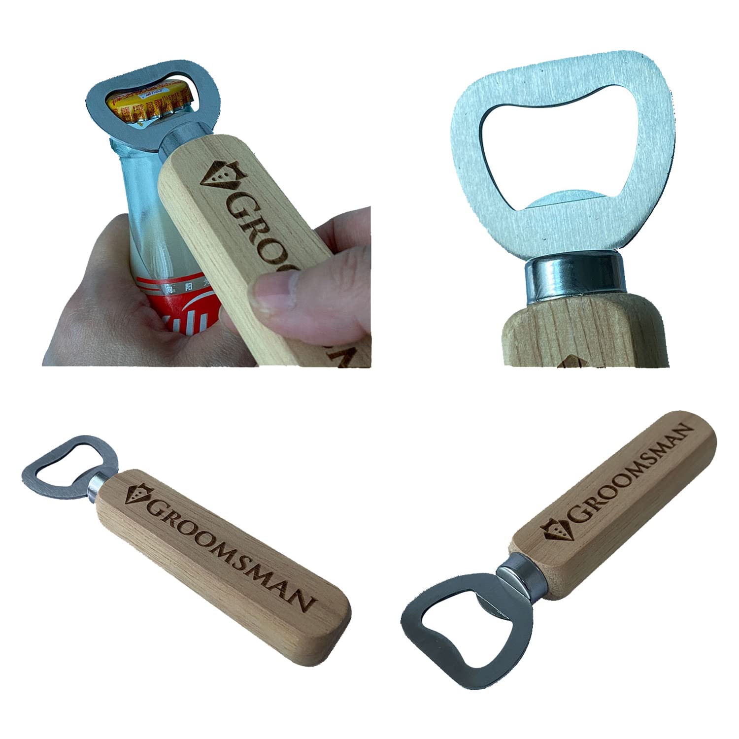 Generic Pongs wooden bottle opener labeled Groomsman, ideal for wedding favors and gift boxes