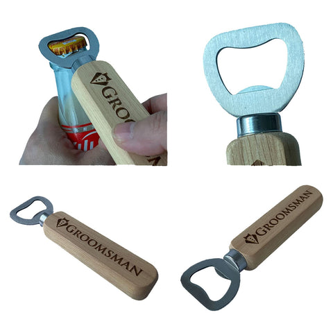 Generic Pongs wooden bottle opener labeled Groomsman, ideal for wedding favors and gift boxes