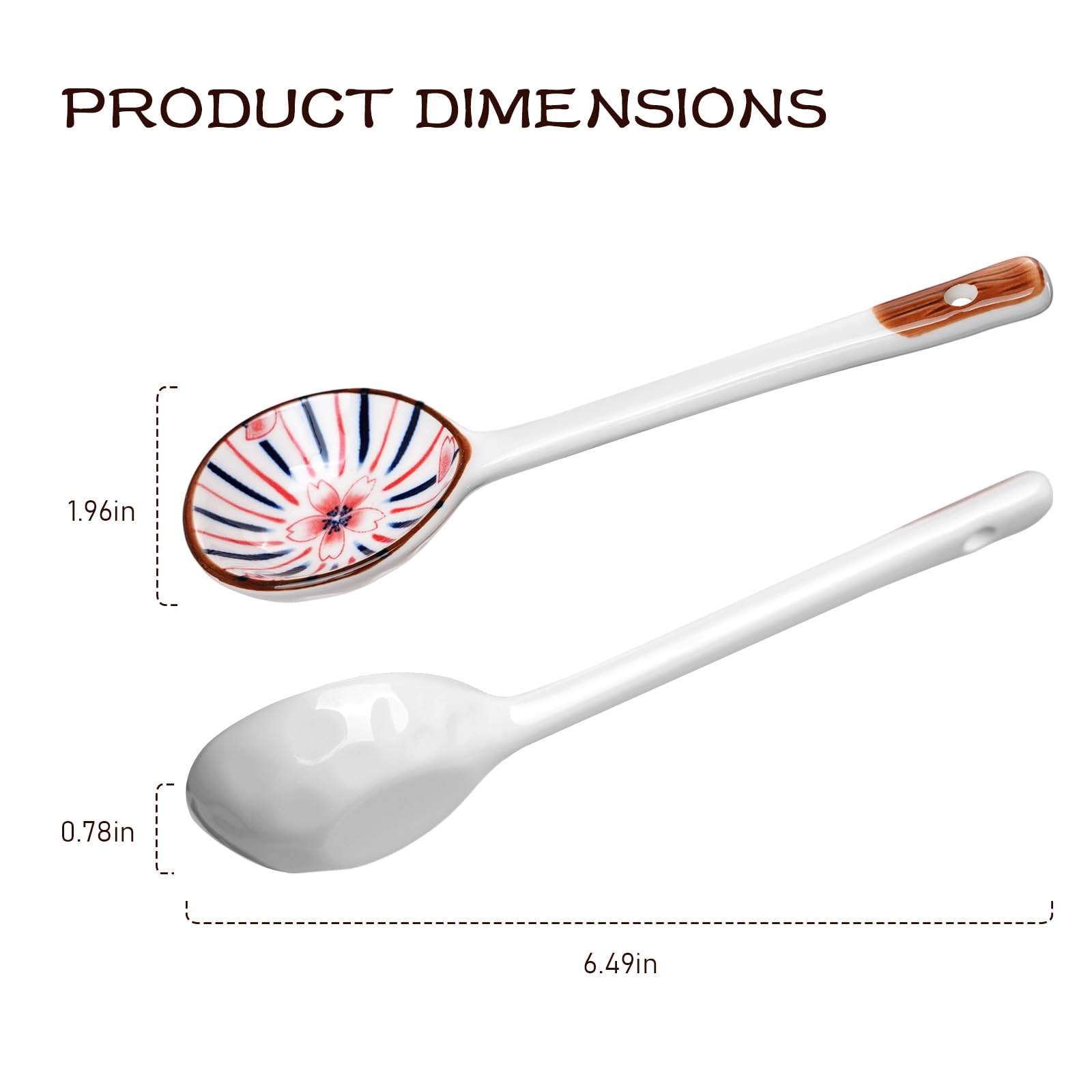 Generic porcelain spoon with extended handle ideal for ramen and pho bowls