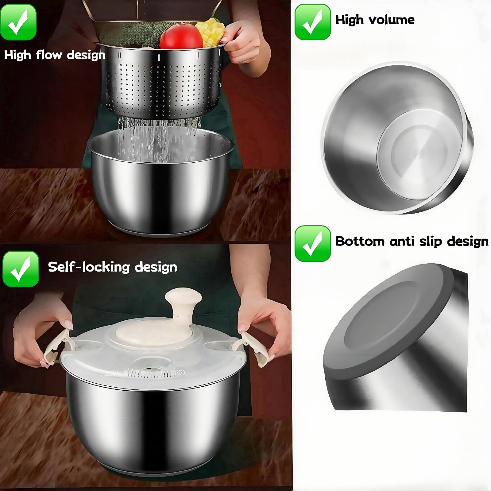 Generic salad spinner detachable inner basket enables thorough cleaning