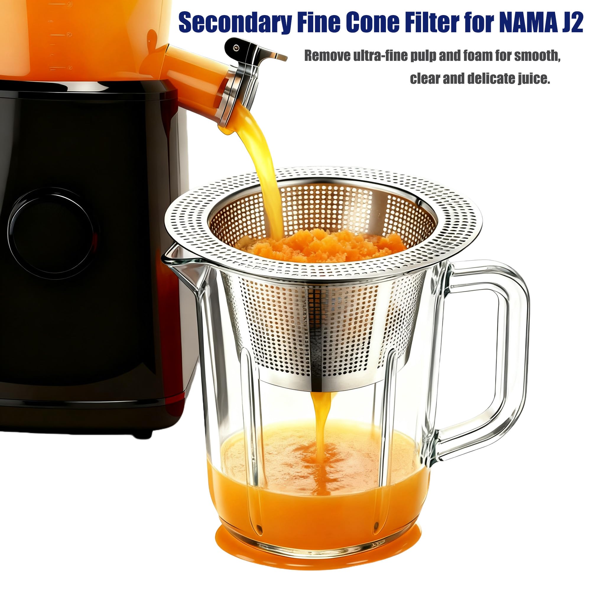Generic secondary filter for Nama J2 after juicing delivers smoother juice.